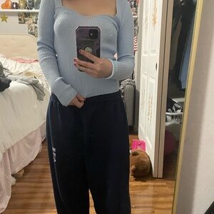 Light Blue Ribbed blouse Top